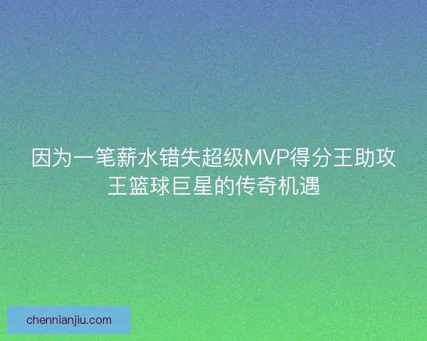 因为一笔薪水错失超级MVP得分王助攻王篮球巨星的传奇机遇